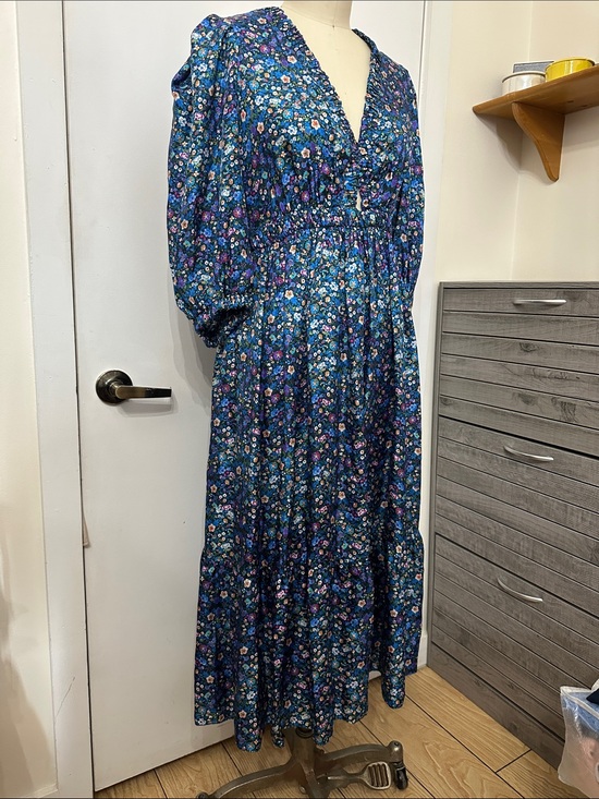 Sandro Dresses & Skirts - Sandro Blue Floral Maxi Dress with Puff Sleeves